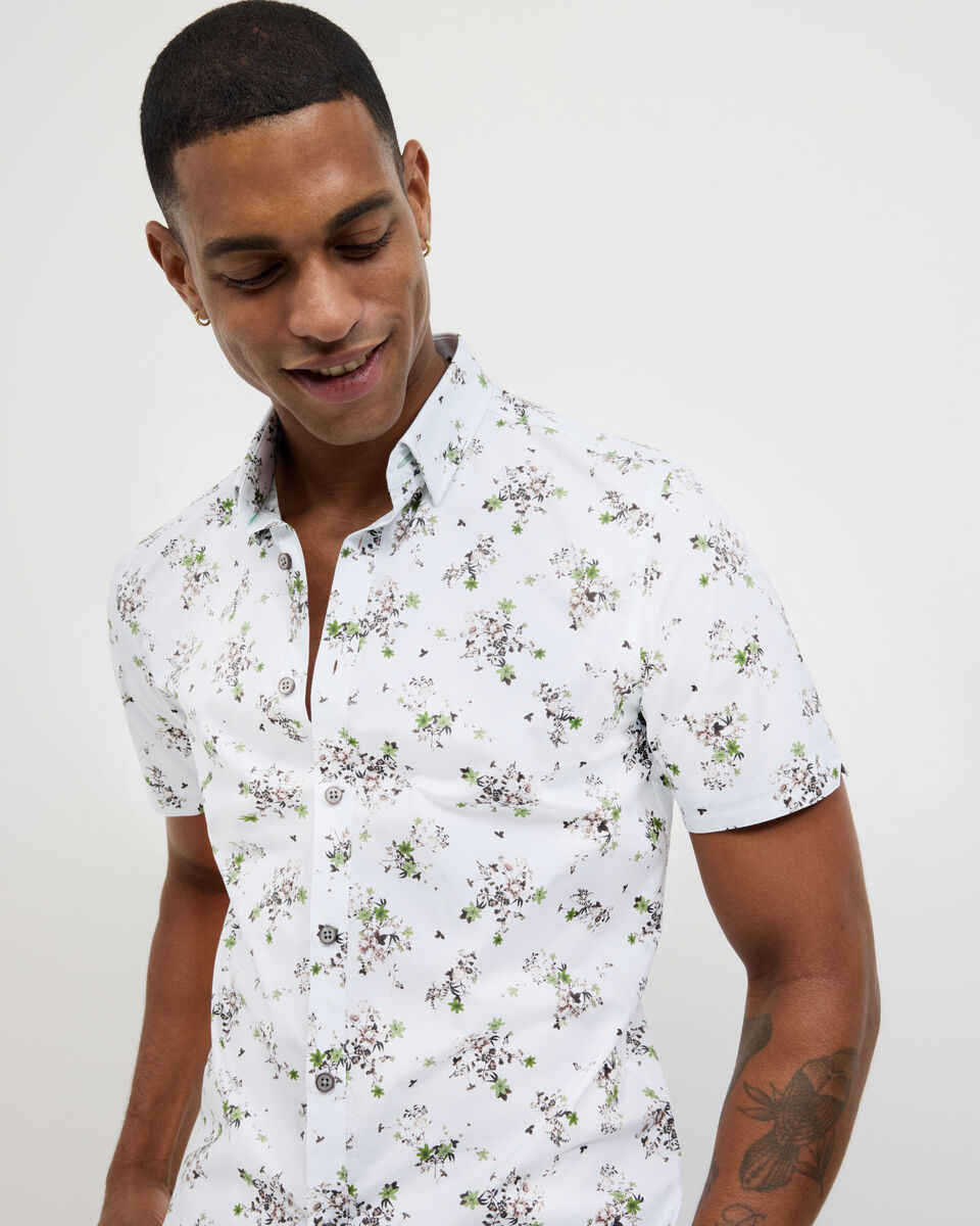 Bouquet Floral Short Sleeve Shirt, Khaki, hi-res